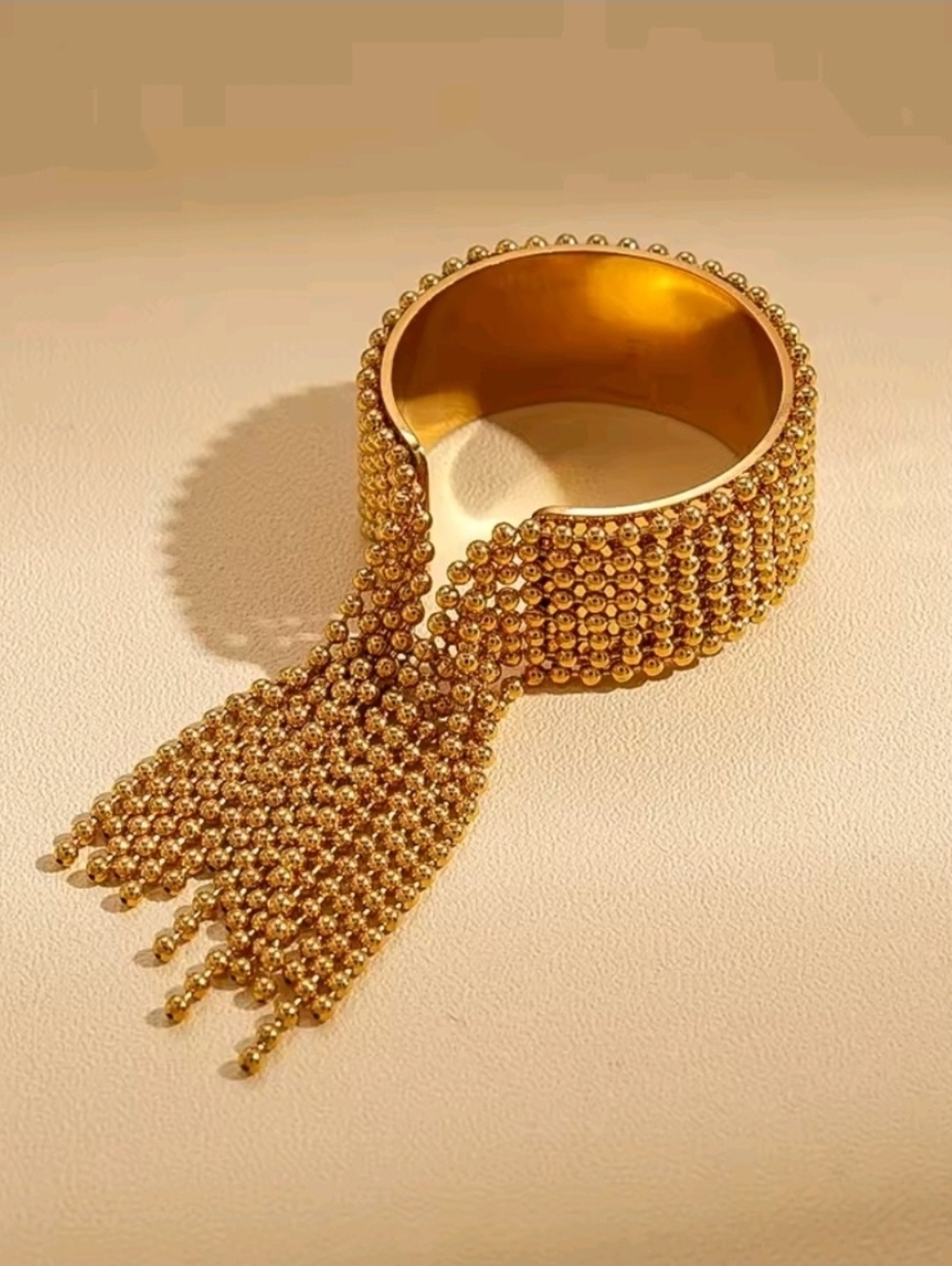 Gold Beaded Tassel Cuff Rings- Women Jewelry - Picture 8 of 8